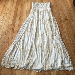 Strapless Formal Dress Womens 12 Ivory Gold Metallic Beaded Strapless Gown